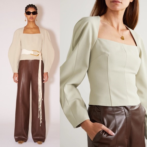 NWT Nanushka Harini Sculpted Sleeve Top‎ Stone Size XL - Picture 2 of 10